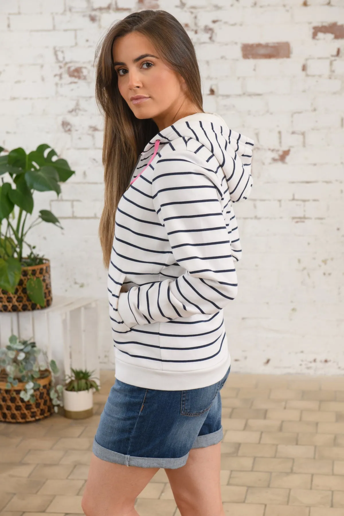 Strand Hooded Top - Navy Striped