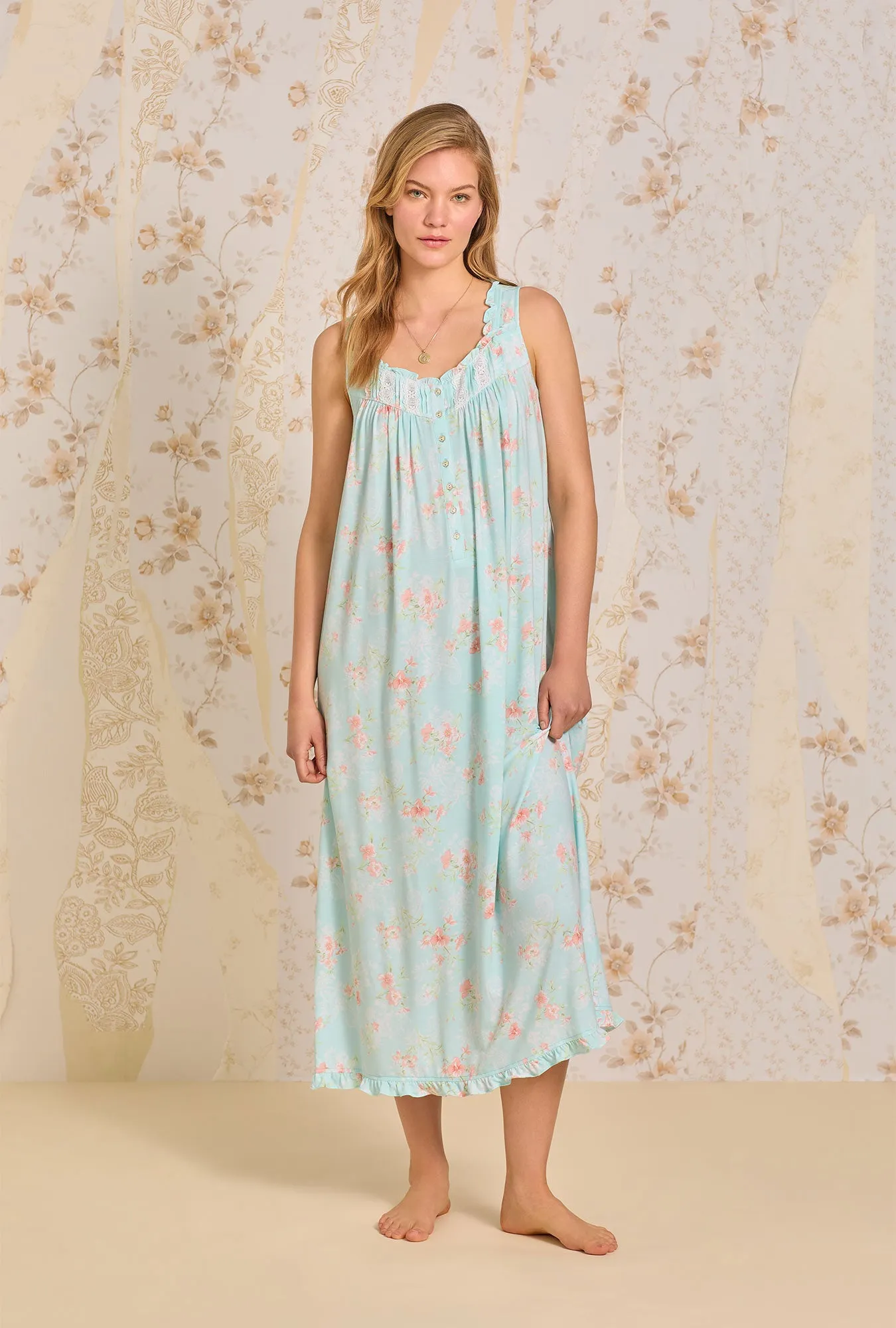 Tencel™  Aqua Wildflower "Eileen" Knit Nightgown