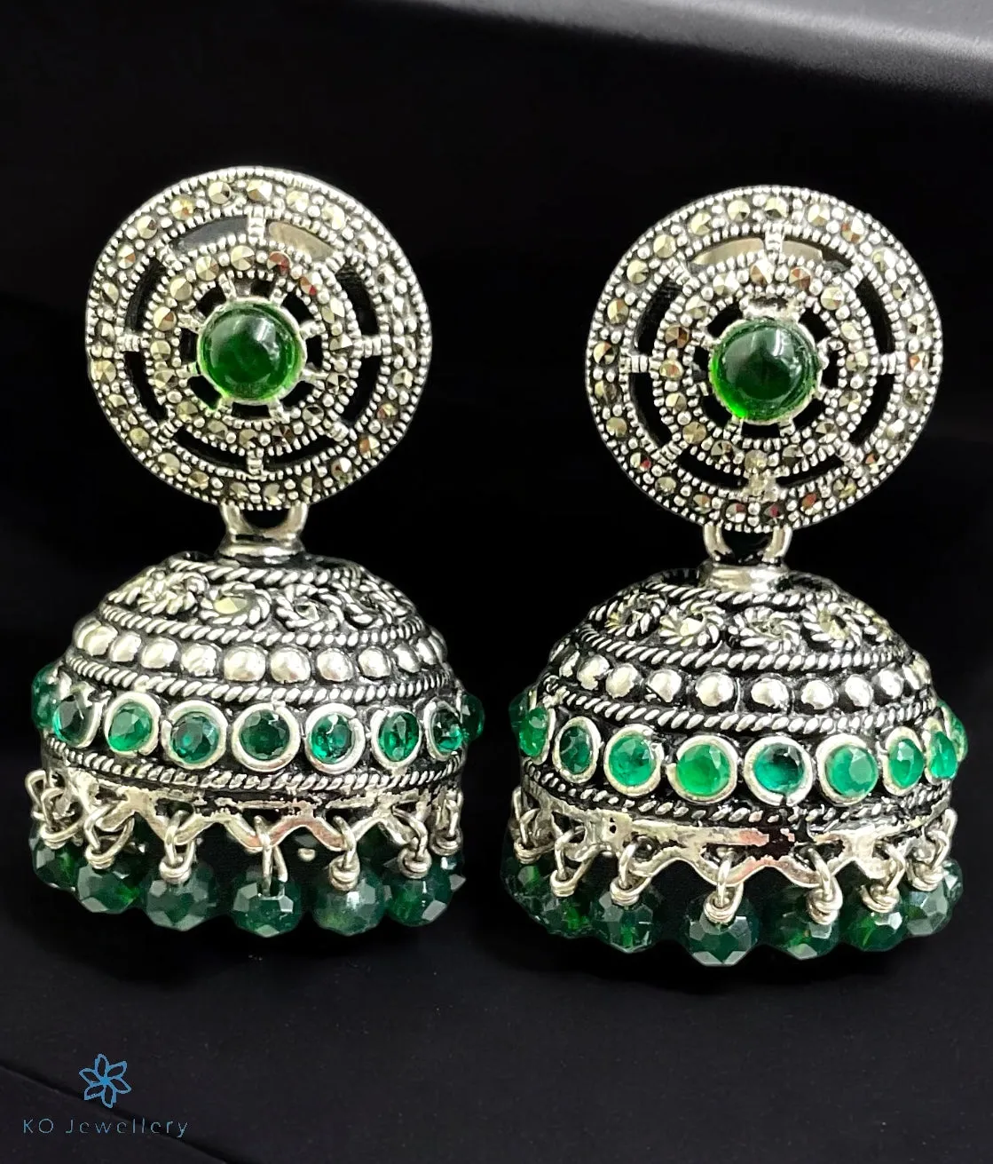 The Bindu Silver Marcasite Jhumkas