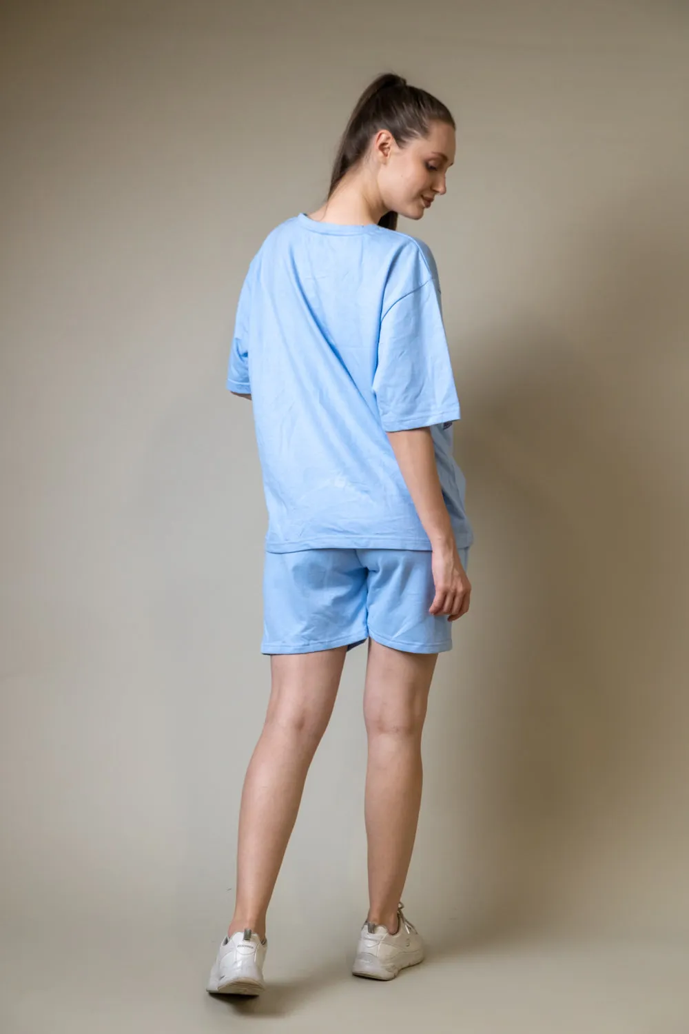 Tranquil Sky Blue Oversized T-shirt Shorts Co-Ord