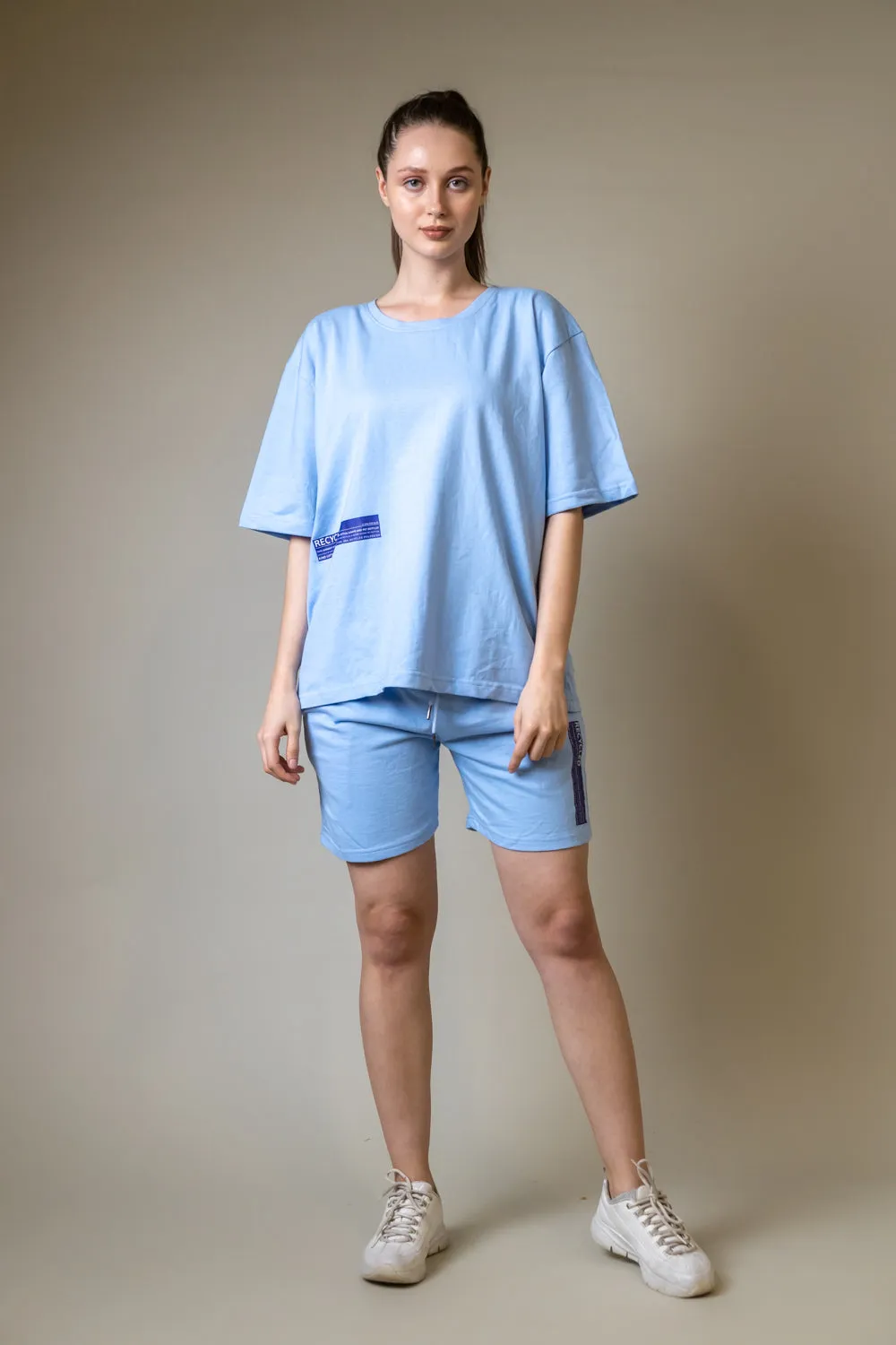 Tranquil Sky Blue Oversized T-shirt Shorts Co-Ord