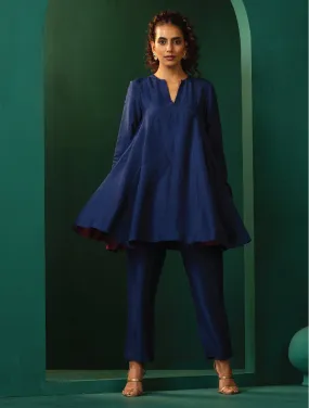 trueBrowns Blue Silk Flared Co-ord Set