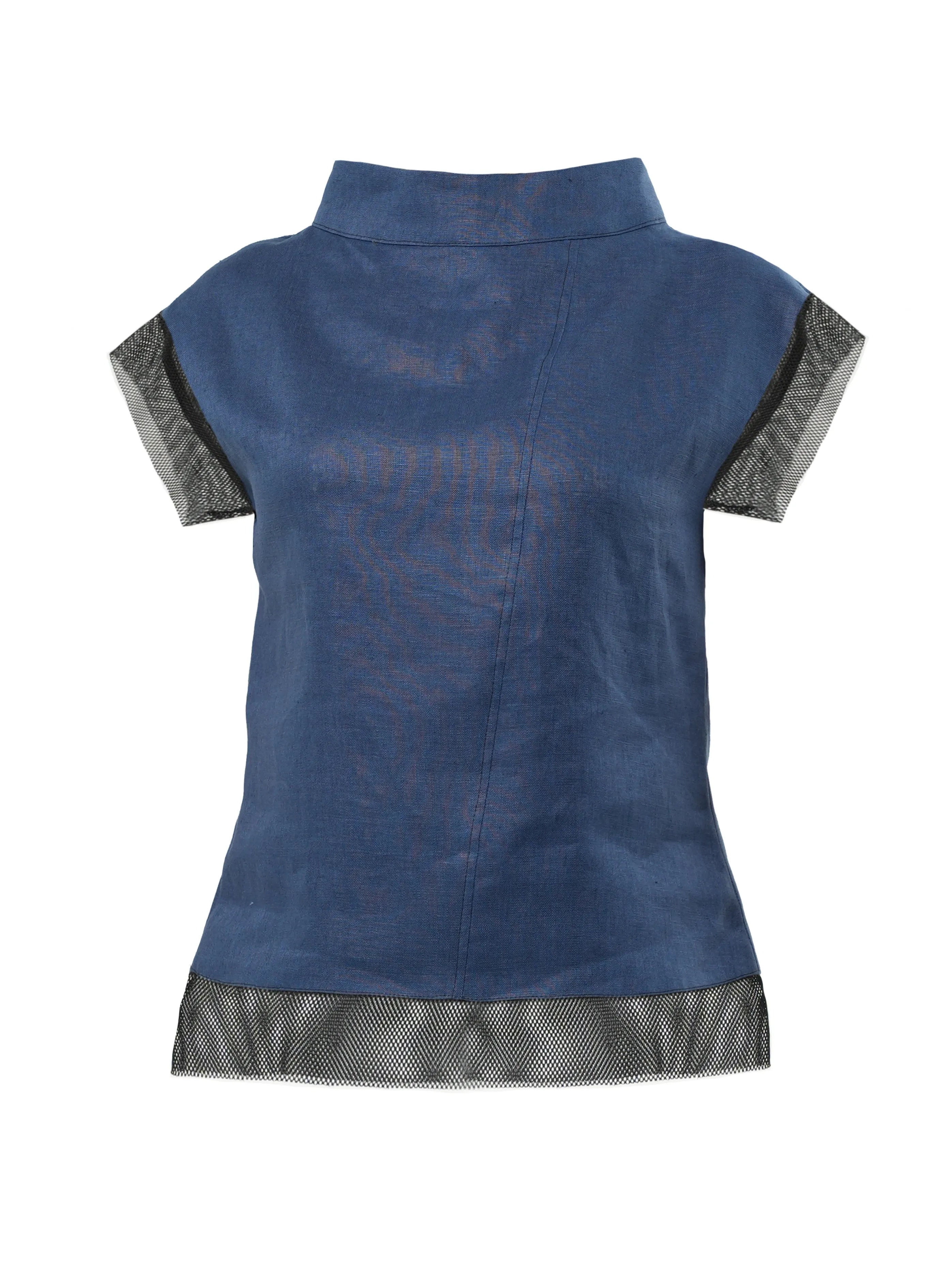 Turtleneck Linen Top In Blue