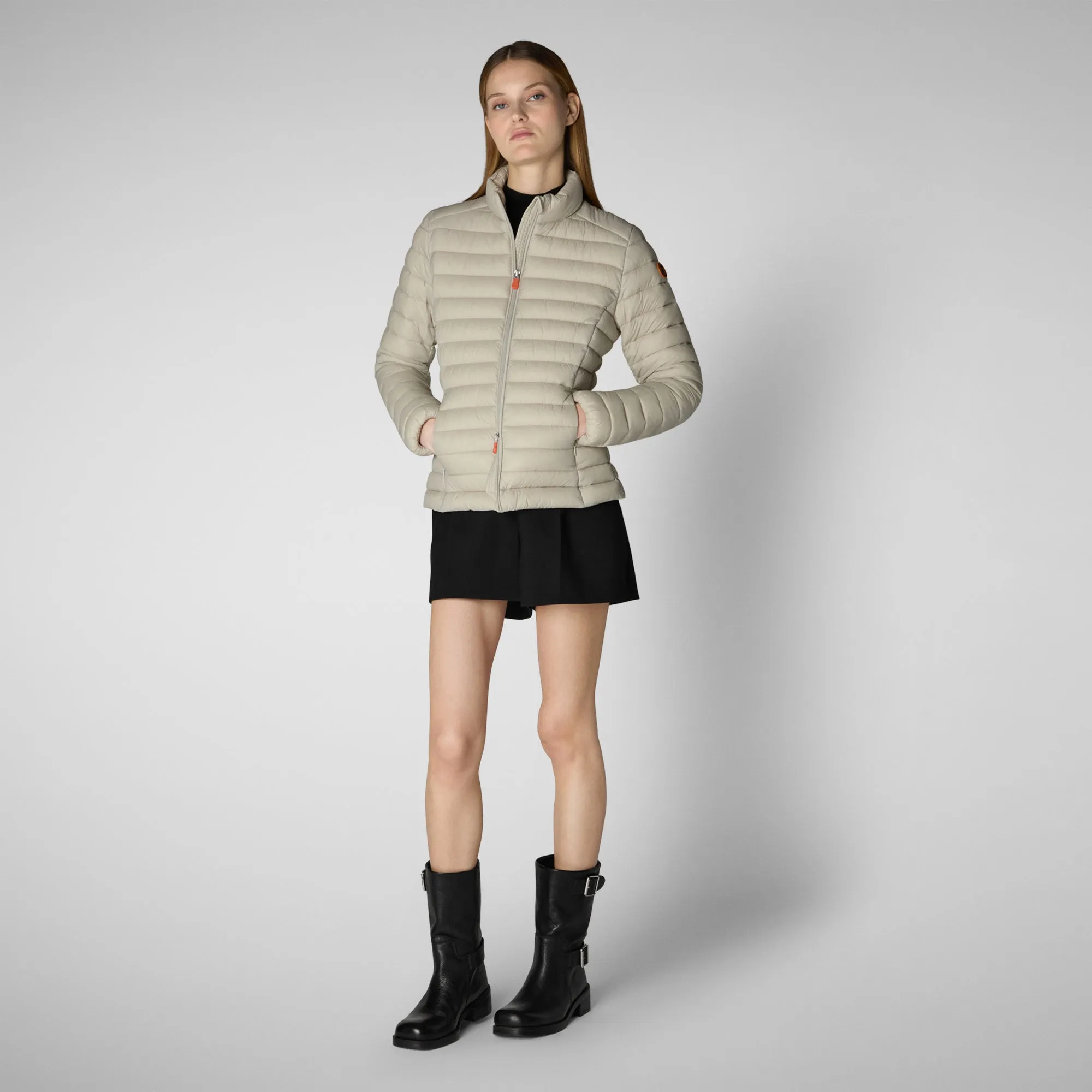 Woman's animal free puffer jacket Carly in rainy beige